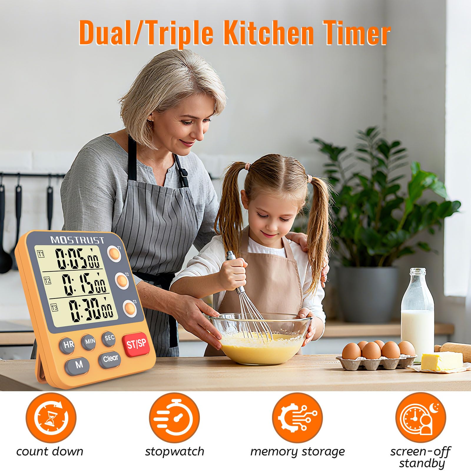 MOSTRUST timer magnetic back sticks to fridge for convenient access.