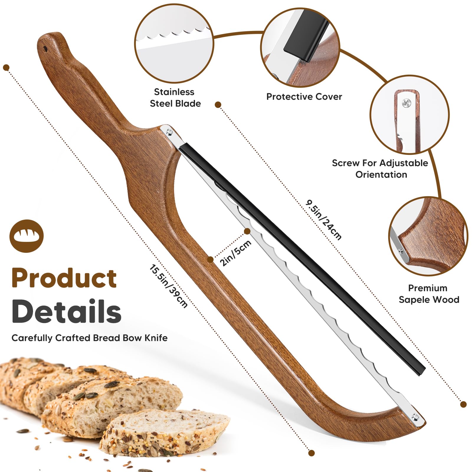 MOTAIPEAK sourdough knife shows ergonomic bow handle for comfortable grip.