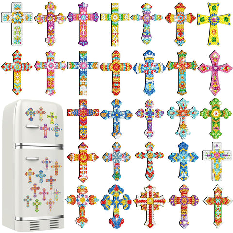 Motipuns cross diamond pattern magnets sparkling on a fridge for festive decor