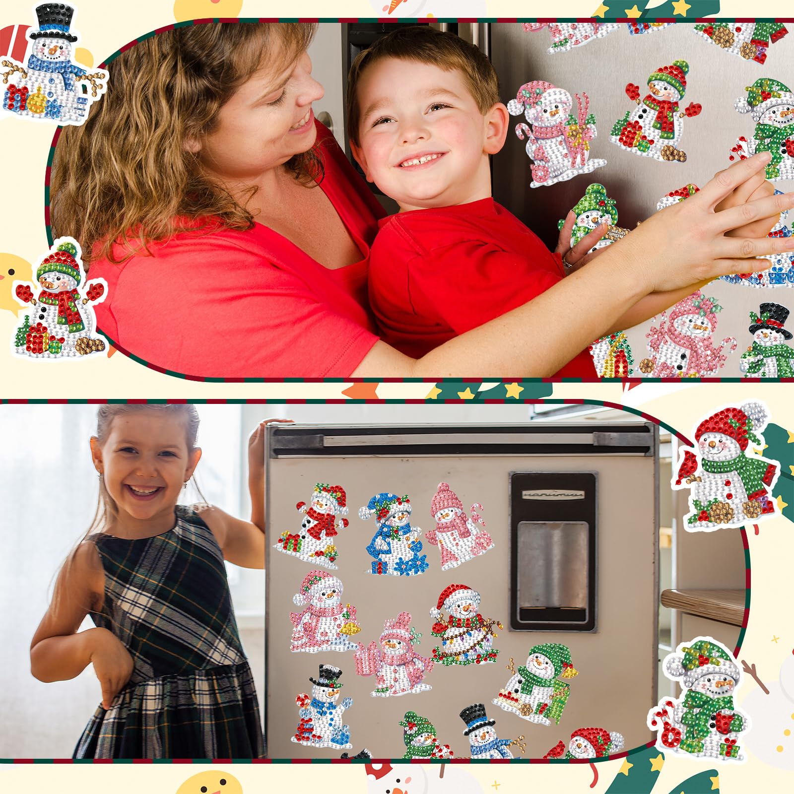 Motipuns snowman pattern fridge magnet adds charm to metal surfaces
