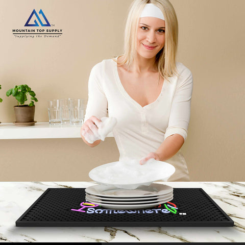 Mountain Top Supply coffee bar setup demonstrates versatile spill stop and drying mat.