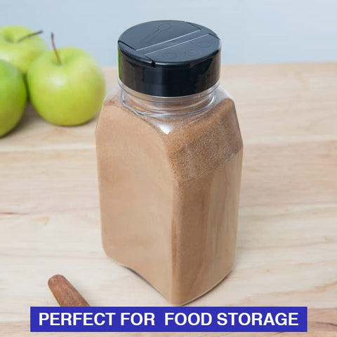 Mountain West black slotted lids enable easy shake-dispense and keep spices fresh.