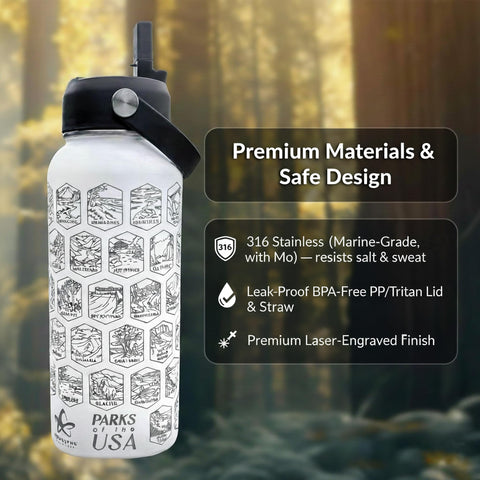 Mousephu bottle 316 stainless close-up showing marine-grade durability in harsh conditions.