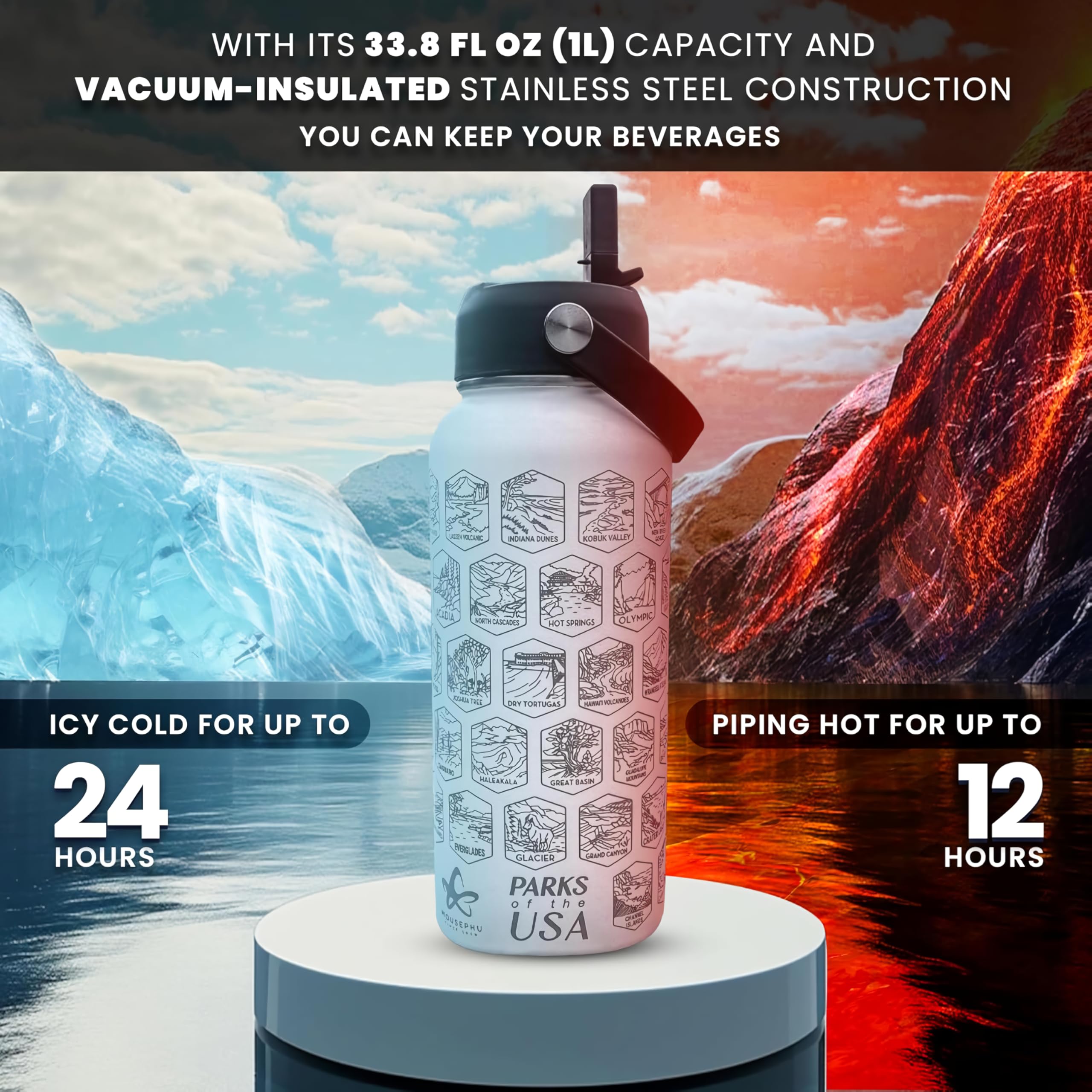 Mousephu vacuum-insulated bottle preserves cold drinks for hours on hikes.