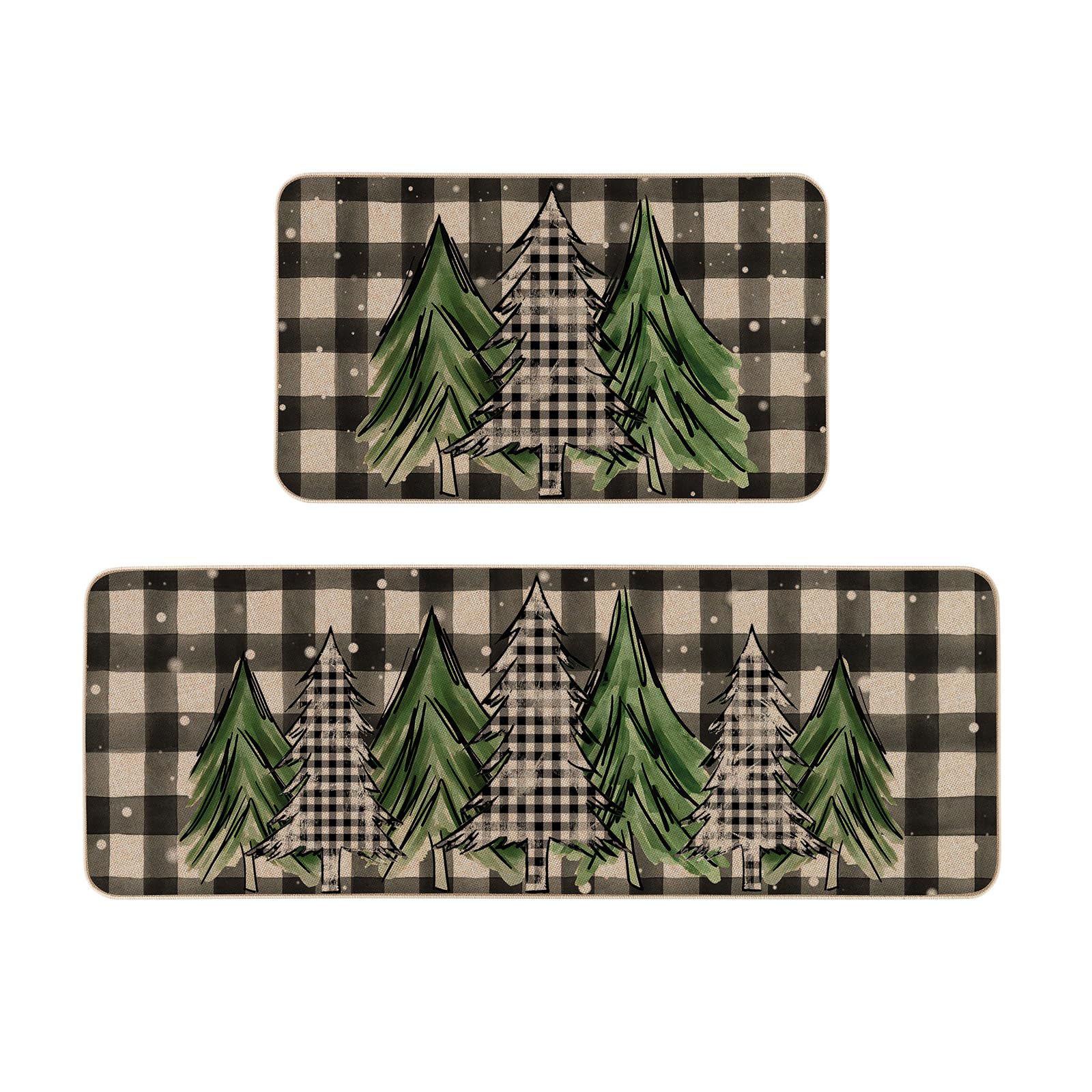 Moutina Merry Christmas Trees door mat at entry with anti-slip backing in front view