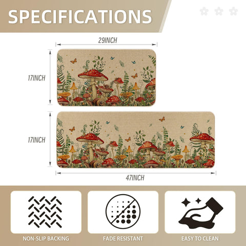 Moutina mushroom snail kitchen rug 17x47 front view fits larger doorways.