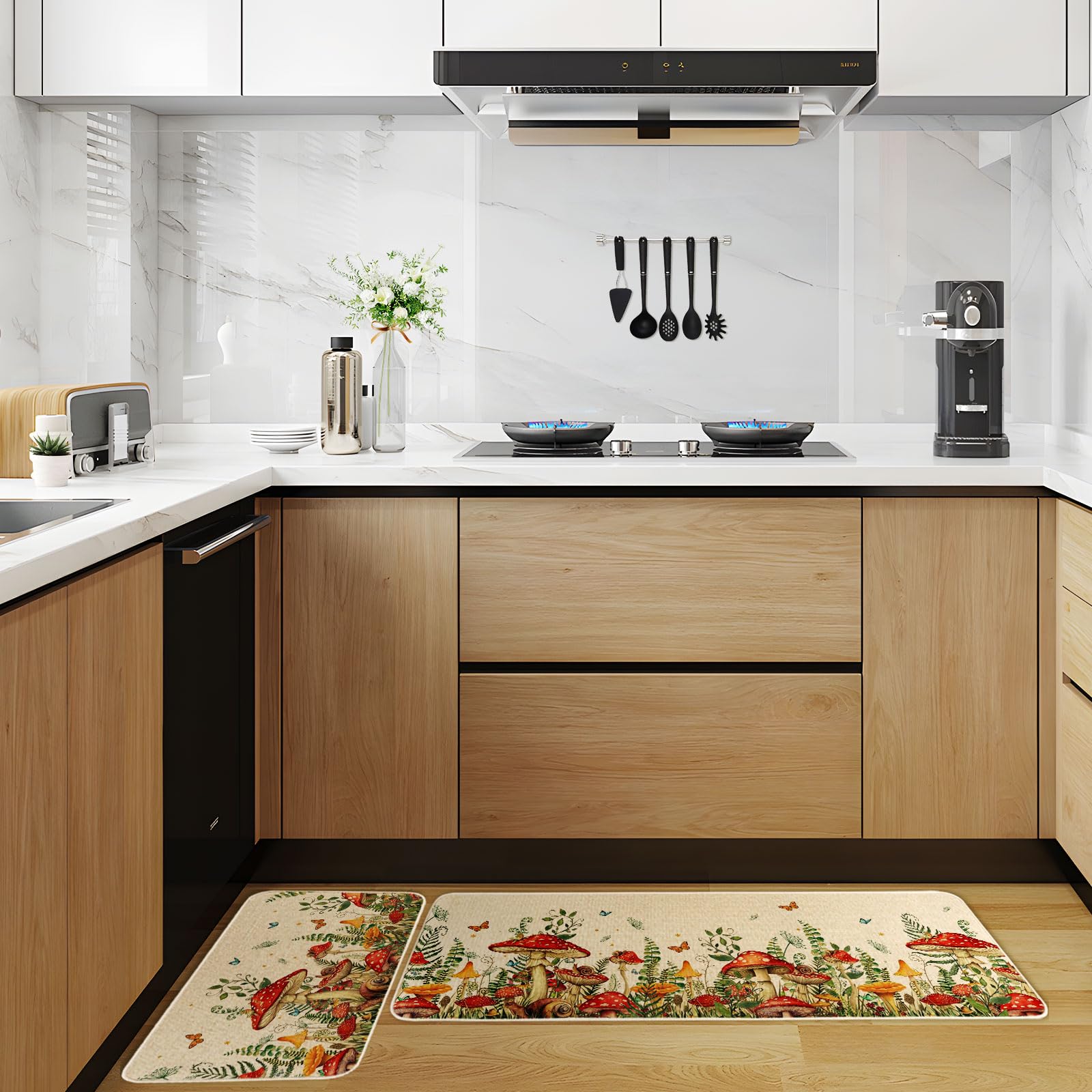 Moutina mushroom snail kitchen rug 17x47 side view suits wide corridors.