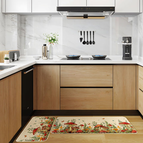 Moutina mushroom snail kitchen rug 17x47 side view suits wide corridors.