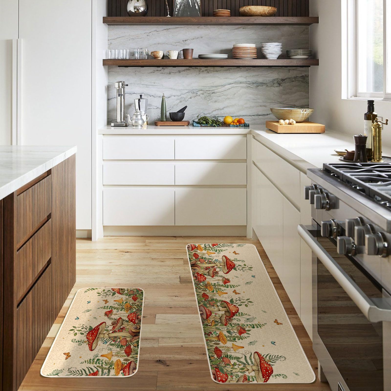 Moutina mushroom snail kitchen rug entryway decor offers non-slip backing.