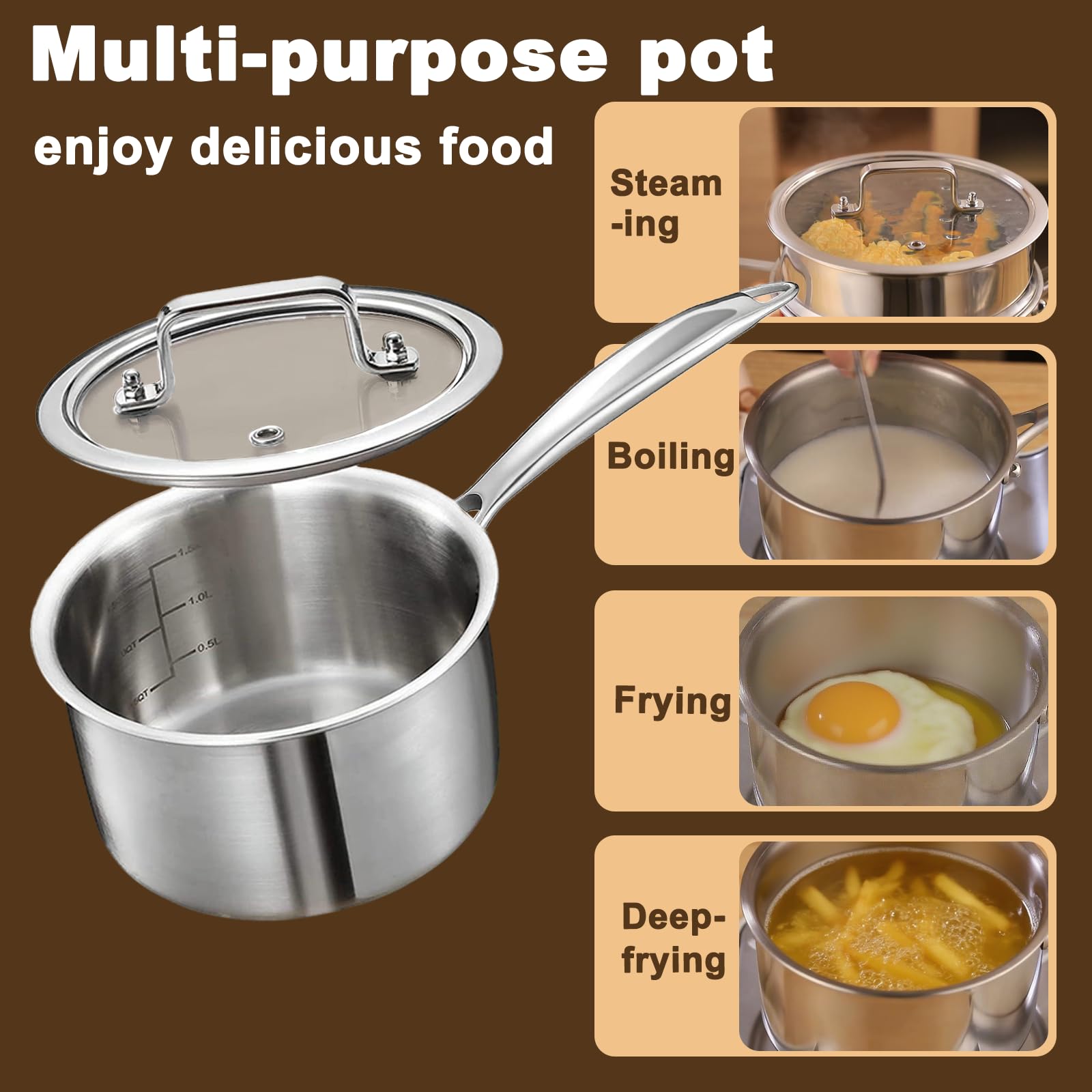 MOUTIUS pan fits gas and induction, offering practical kitchen flexibility.