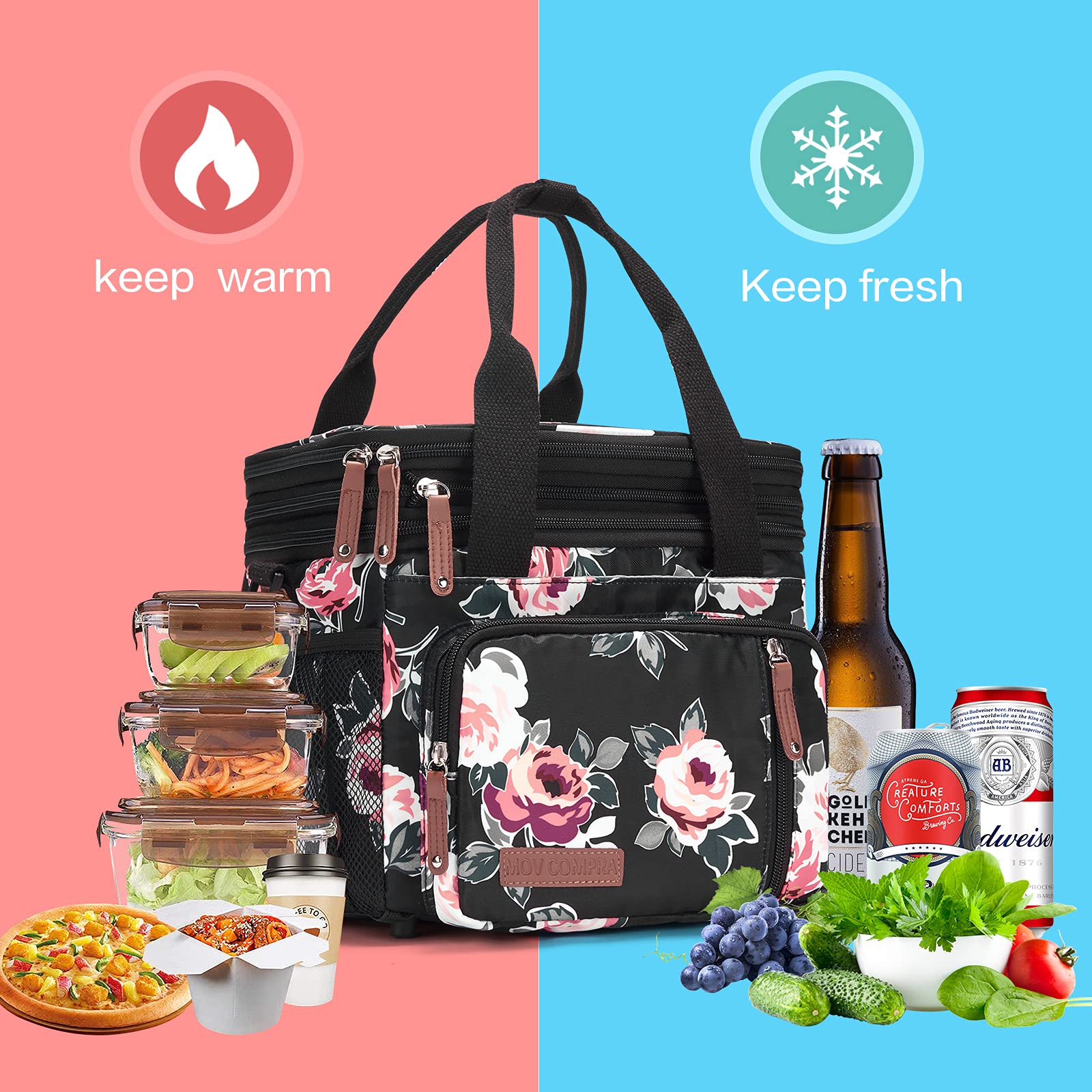 MOV COMPRA lunch bag removable shoulder strap enables hands-free carrying