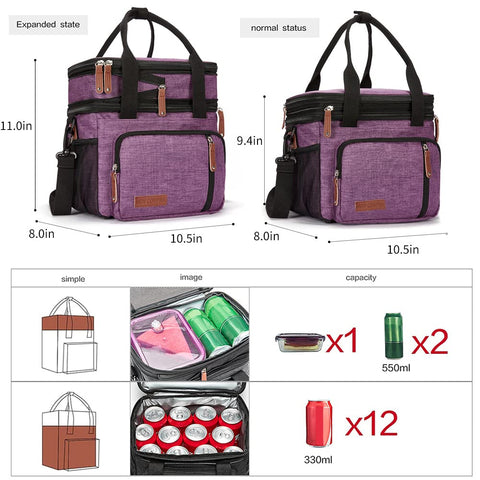 Expandable design adds extra space in MOV COMPRA Purple Lunch Bag