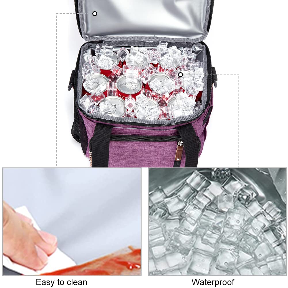 Front and back pockets organize keys, wallet, and phone in MOV COMPRA Purple Lunch Bag