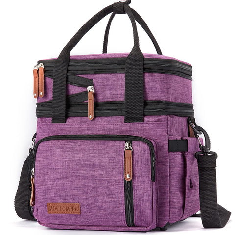 MOV COMPRA Purple Lunch Bag open main compartment for easy packing