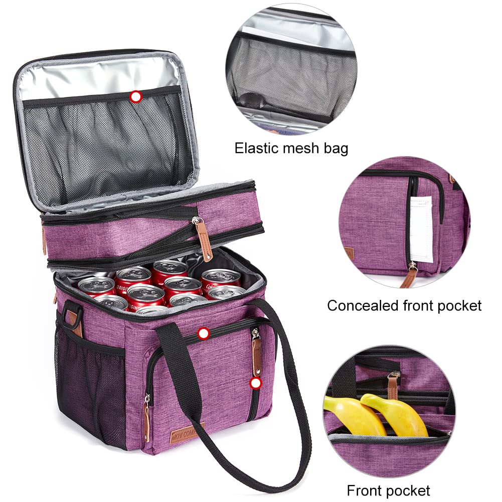 Side pocket holds bottle and napkin in MOV COMPRA Purple Lunch Bag