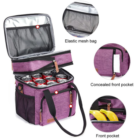 Side pocket holds bottle and napkin in MOV COMPRA Purple Lunch Bag