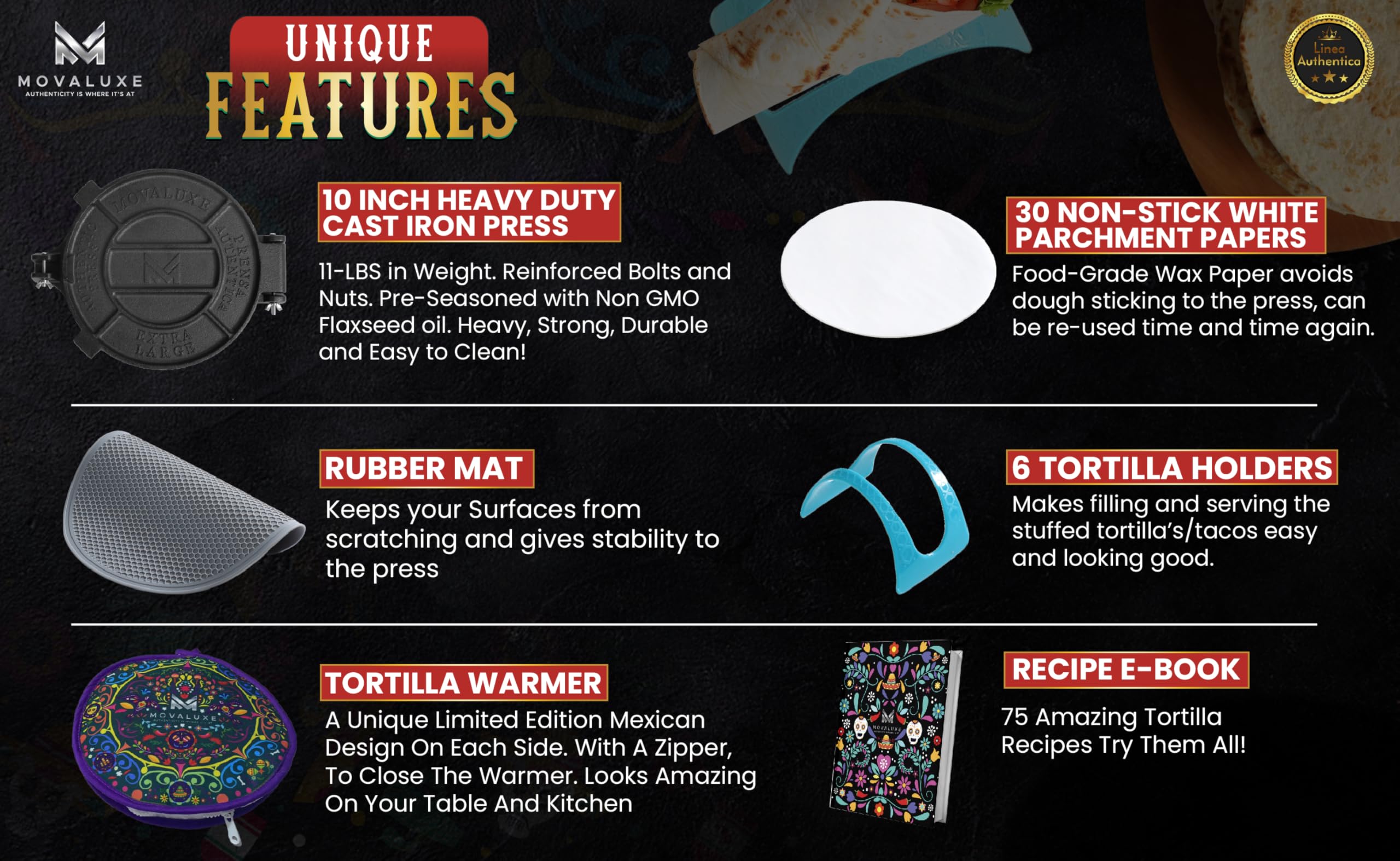 Movaluxe tortilla warmer pouch keeps tortillas warm during serving.