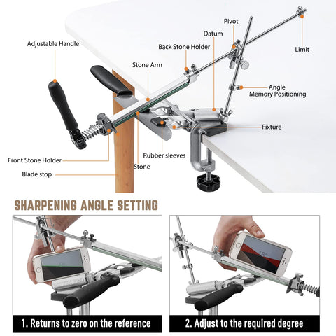 MOVIRON RX-009 G-clamp anchors the setup for stable sharpening