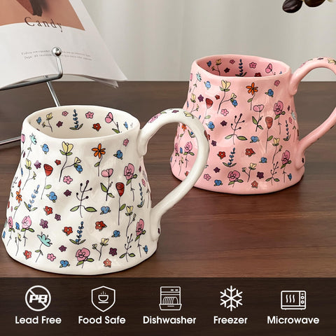 Movlen floral mug suitable for coffee, tea, or cocoa.