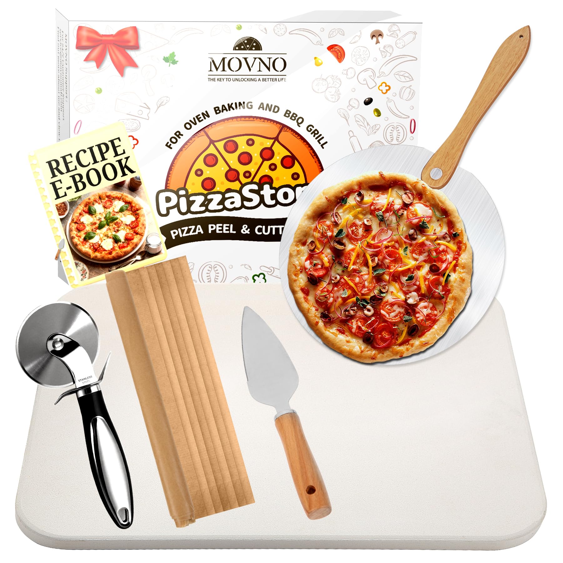 MOVNO pizza stones set for oven and grill delivers even heat for crisp crust