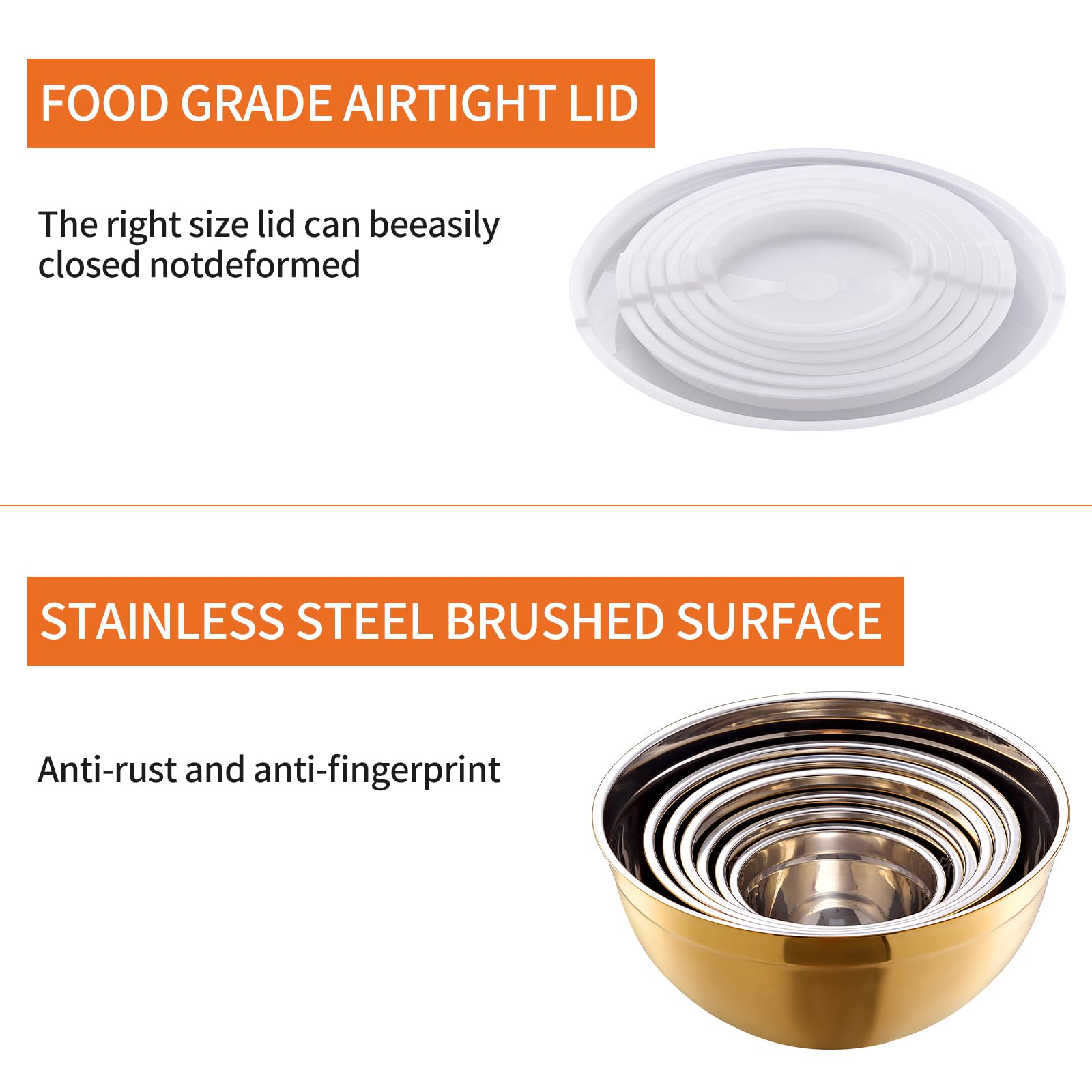 Moxinox gold bowls on countertop showing sturdy, non-slip base.