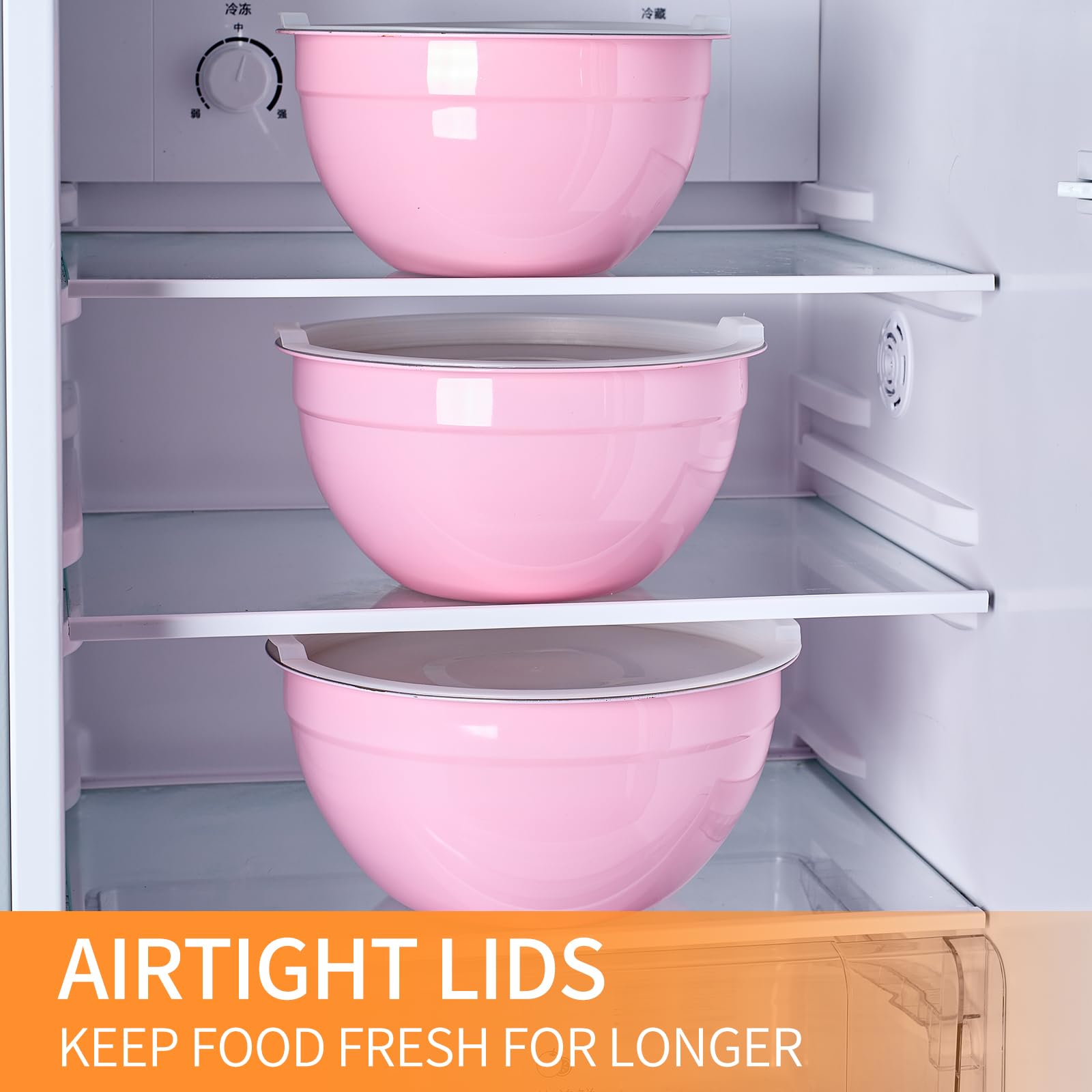 Moxinox pink bowls ideal for baking, prepping, and serving.