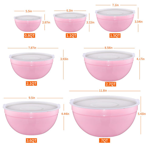 Moxinox pink nesting bowls save counter space when not in use.