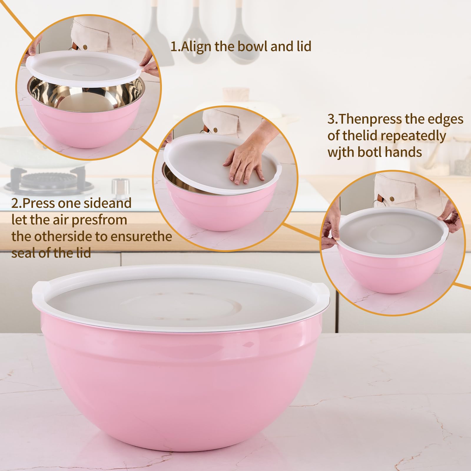 Moxinox pink bowls with stainless steel interior for durable performance.