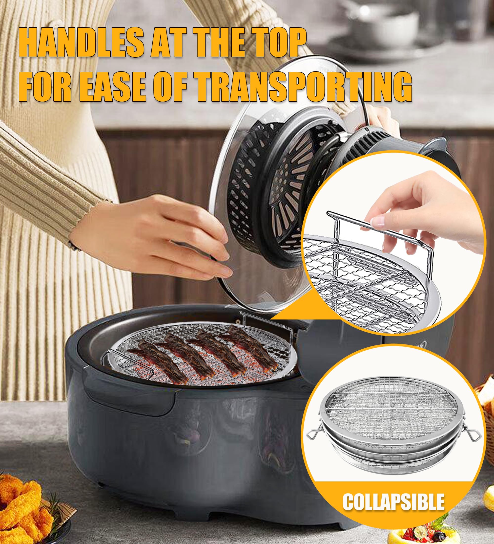 Moyios 8-in-diameter rack fits most air fryers.