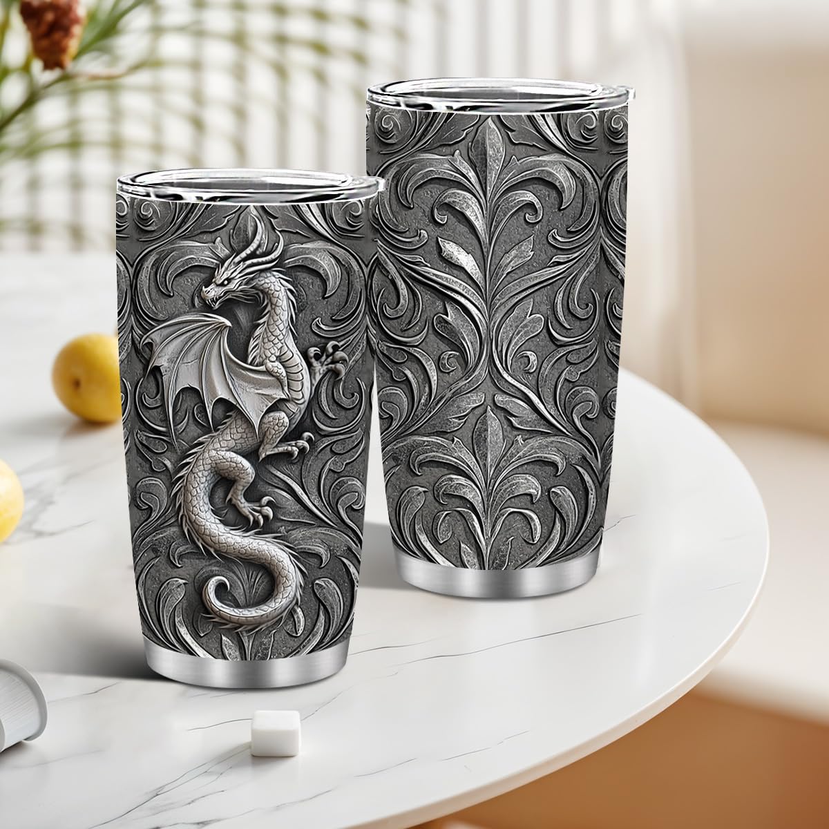 MoYueno dragon tumbler with brush and straw for on-the-go hydration.
