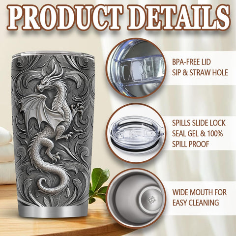 MoYueno insulated 20oz dragon mug keeps drinks hot or cold.