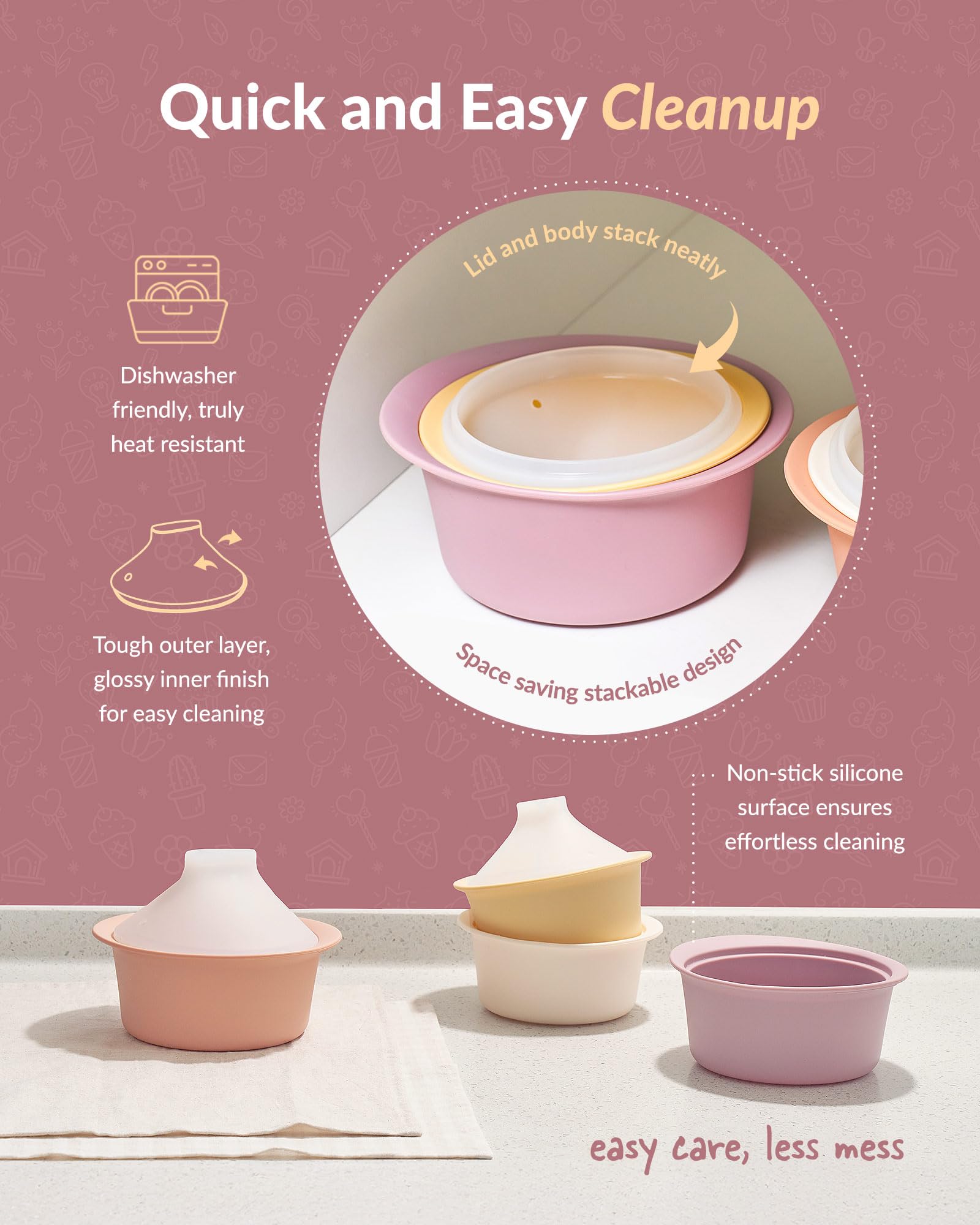 MOYUUM dishwasher-safe silicone steamer for easy cleanup.