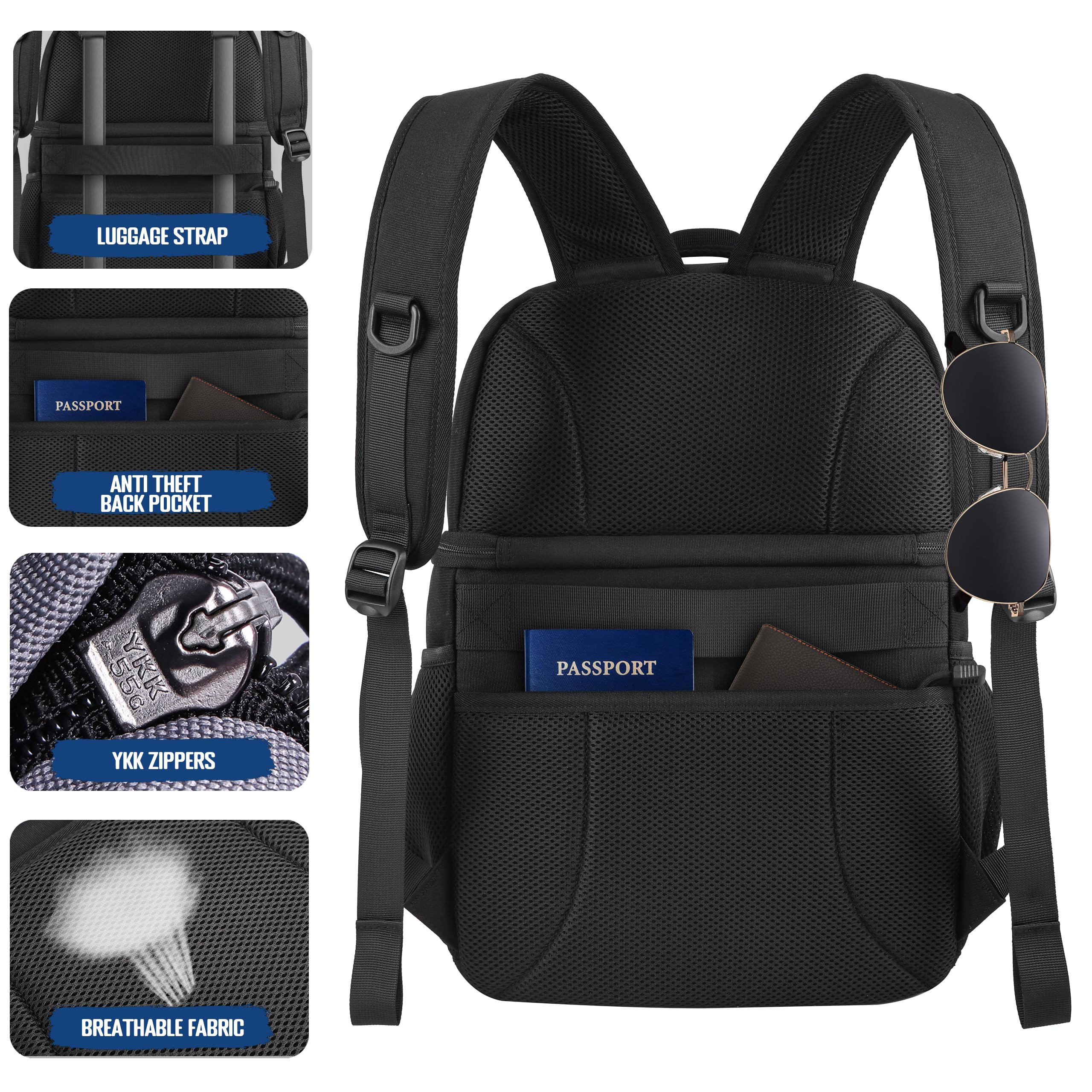 MOZETO Lunch Backpack RFID blocking slots protect cards during travel.