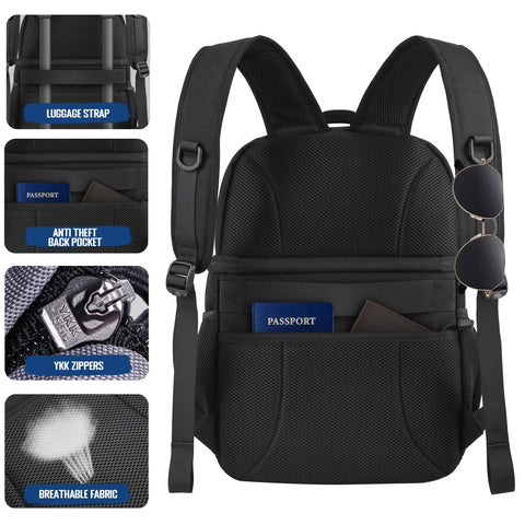 MOZETO Lunch Backpack RFID blocking slots protect cards during travel.