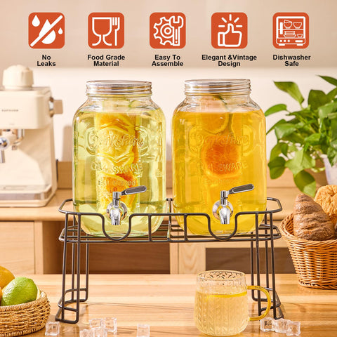 MQRFFTU beverage dispenser duo on a sturdy stand for convenient outdoor gatherings.
