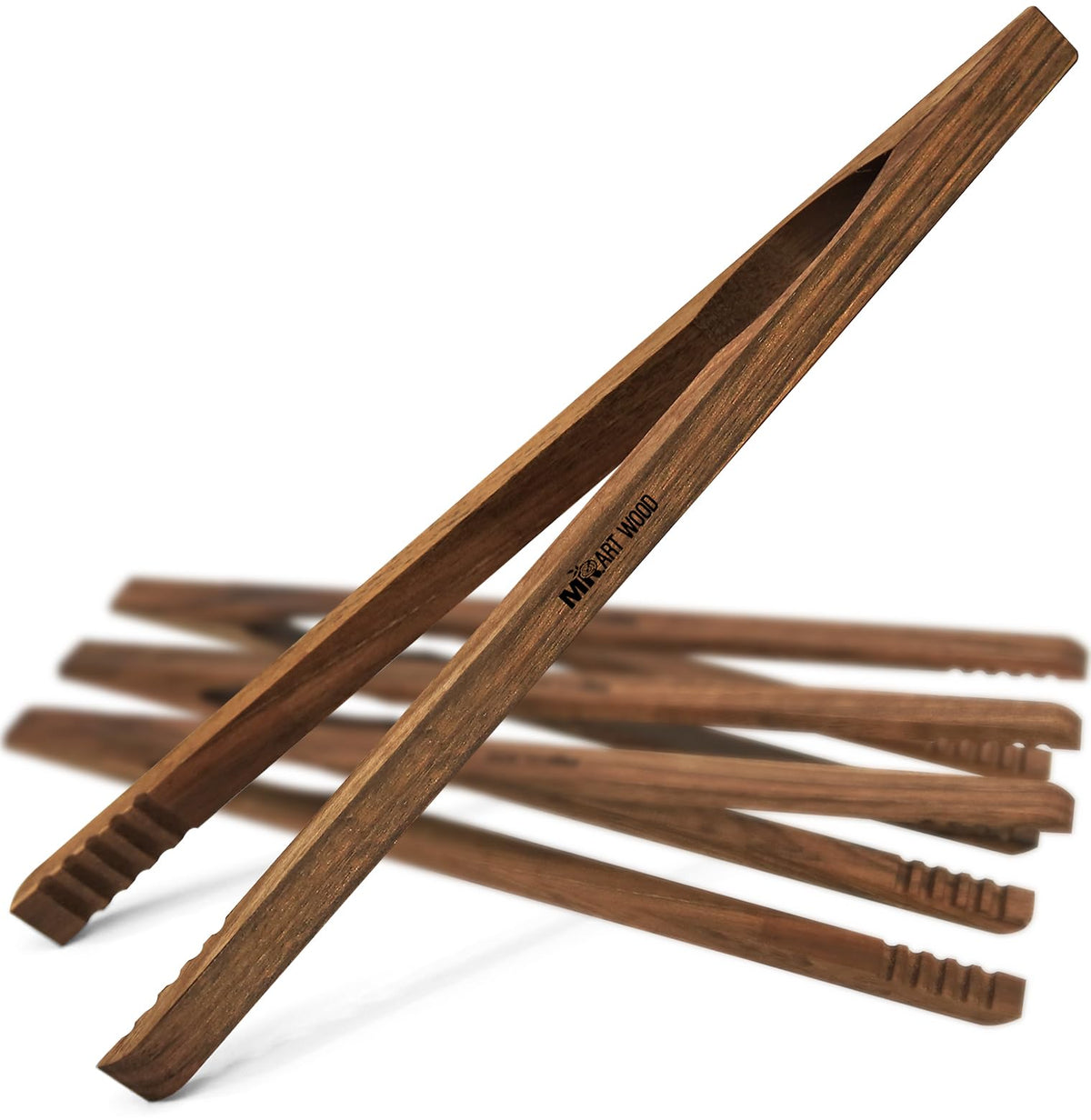 Mr.Art Wood 10-inch walnut toaster tongs for precise toast handling