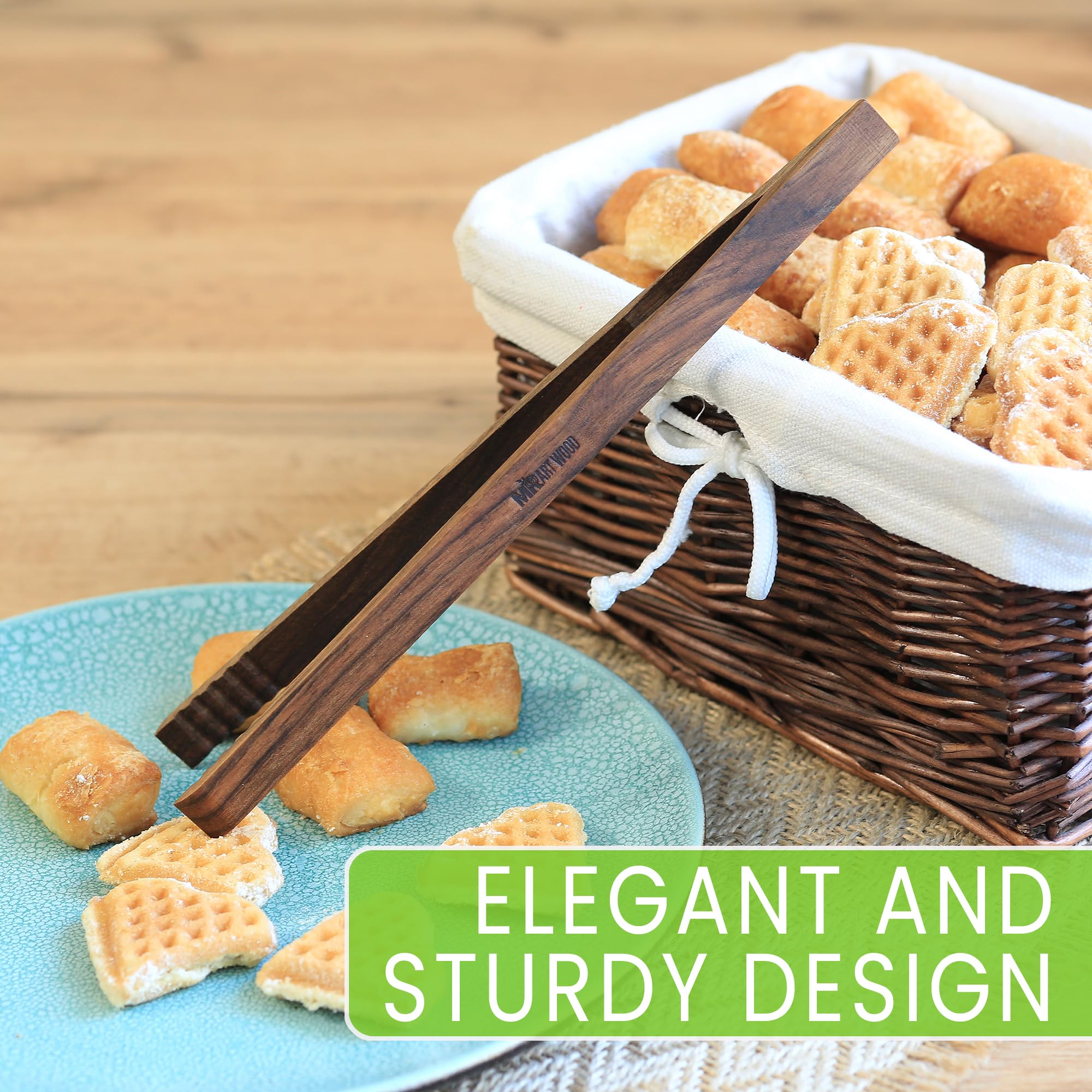 Mr.Art Wood heat-resistant walnut tongs for hot foods safety