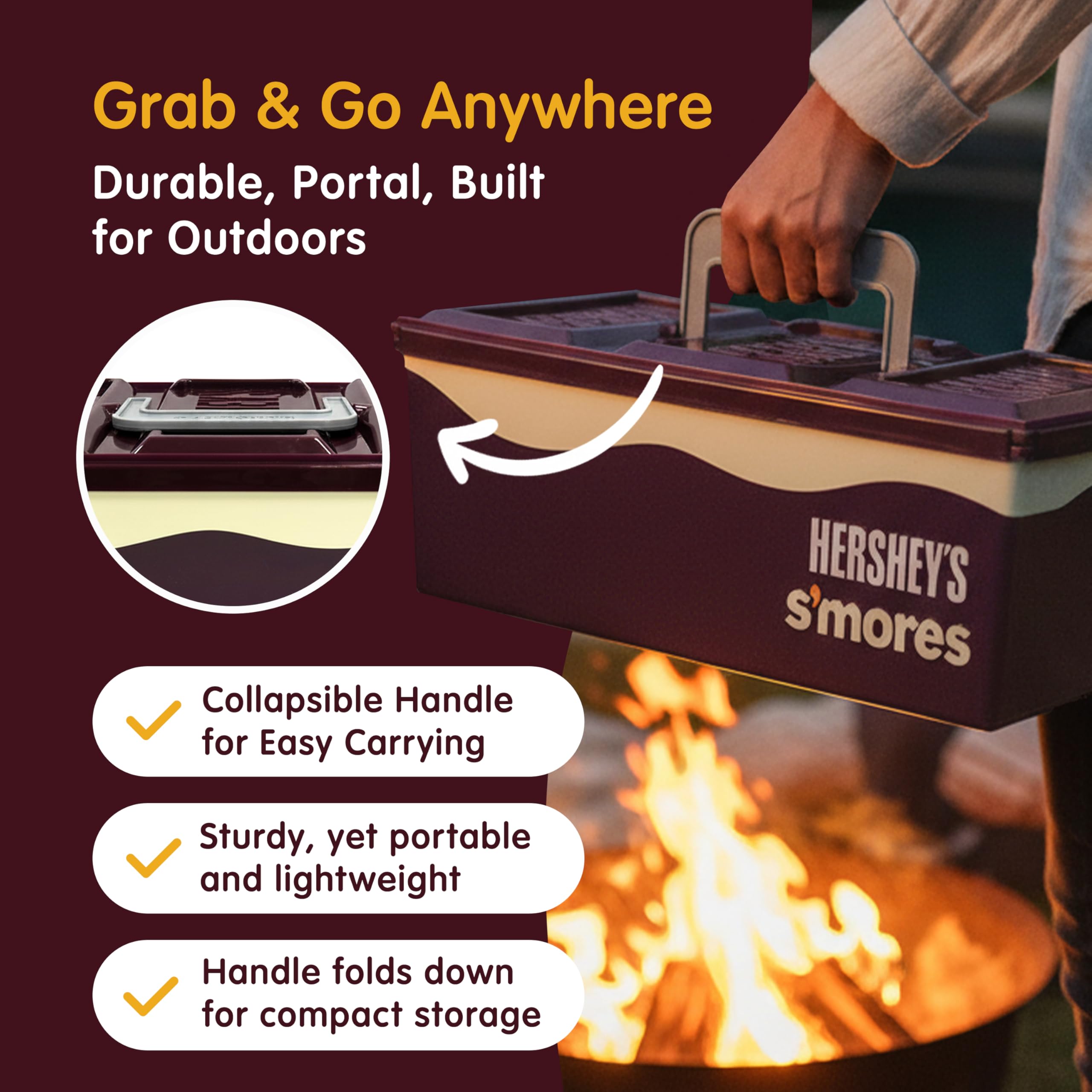 Portable design of Mr. Bar-B-Q Hershey's Smores Caddy for camping and picnics