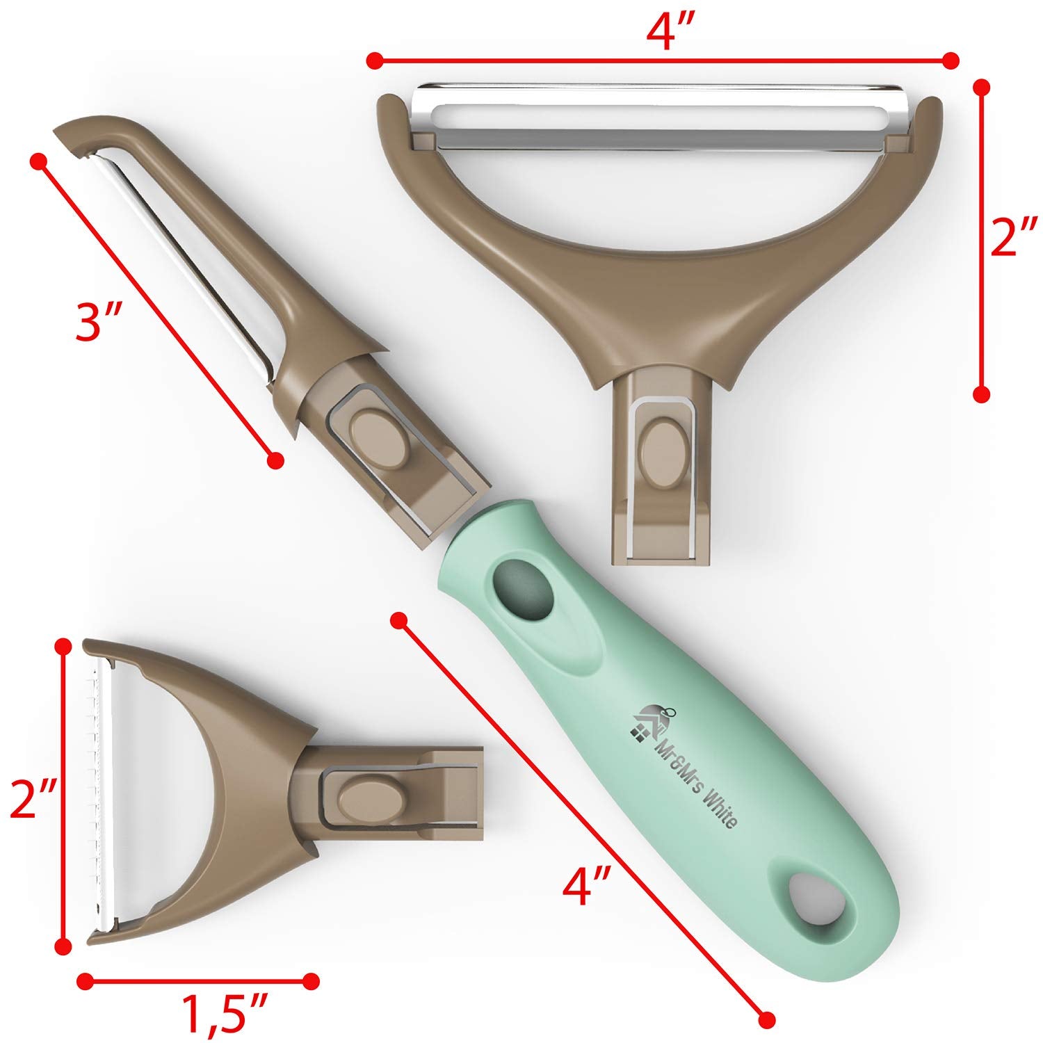 Mr&Mrs White interchangeable handle showing ergonomic, ambidextrous design for comfortable use.