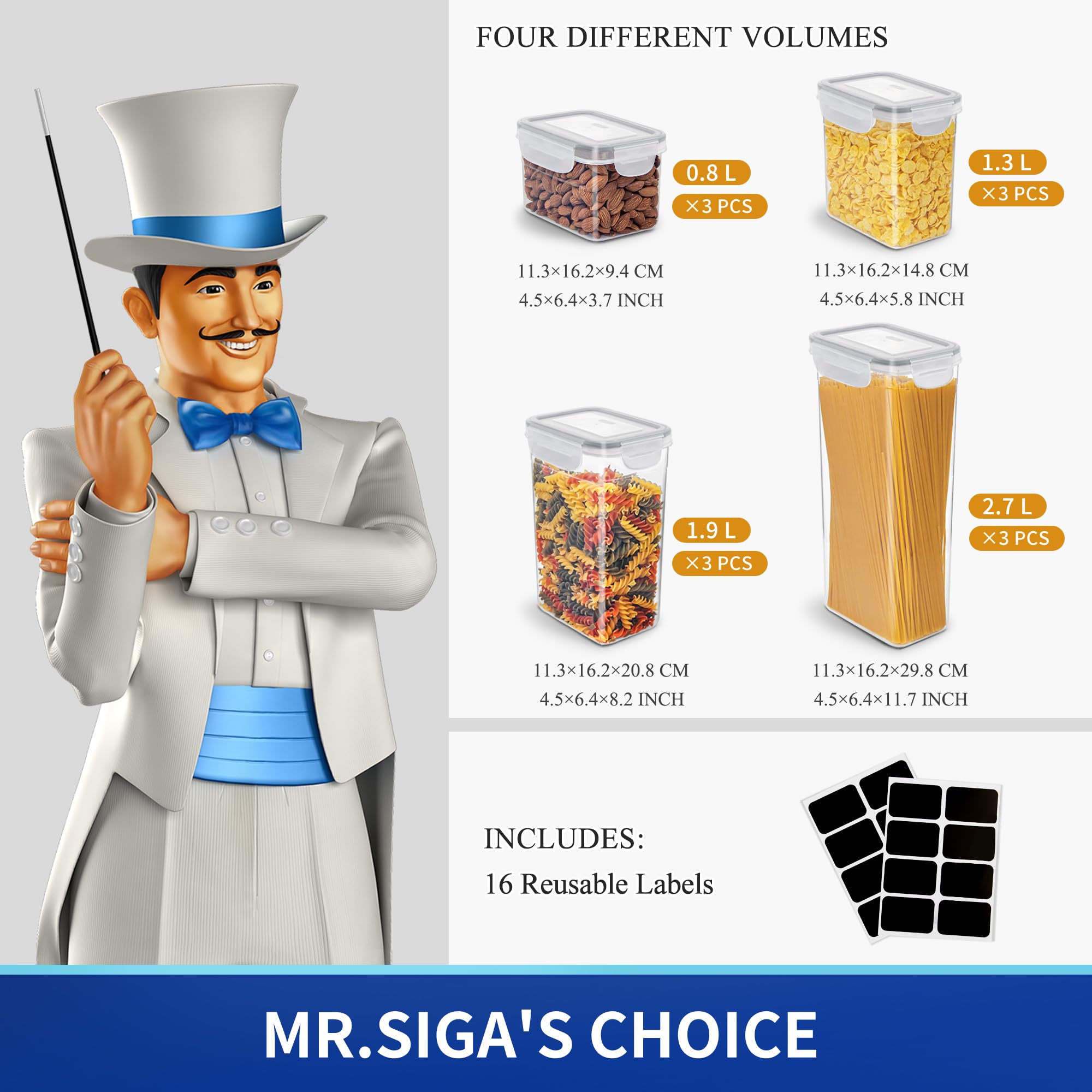 MR.SIGA medium airtight container features secure snap-on lid for leak-free cereal storage
