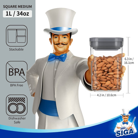 MR.SIGA one-handed lid operation shows convenient squeeze-to-open sealing.