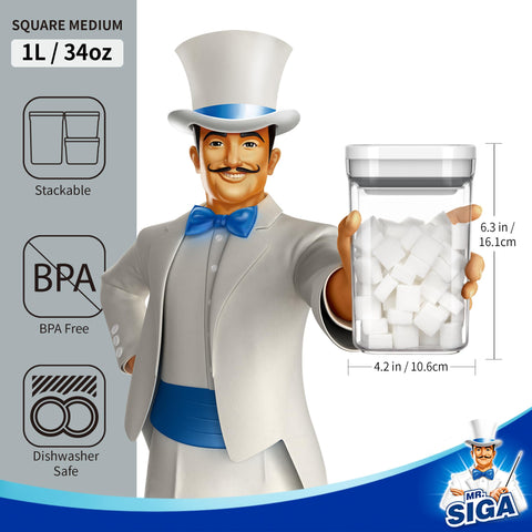 MR.SIGA BPA-free, food-grade containers safely store dry goods.
