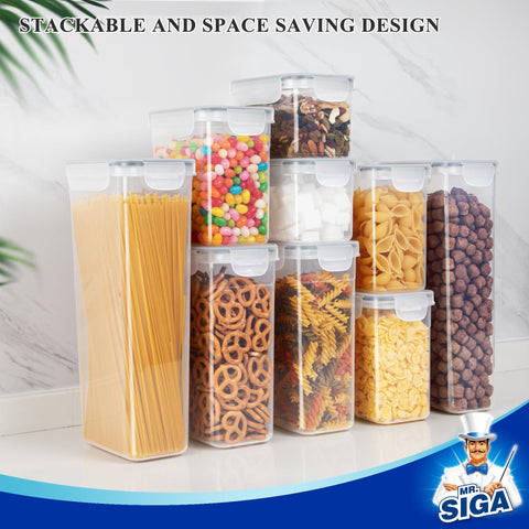 MR.SIGA containers stacked in a tidy pantry demonstrate efficient storage