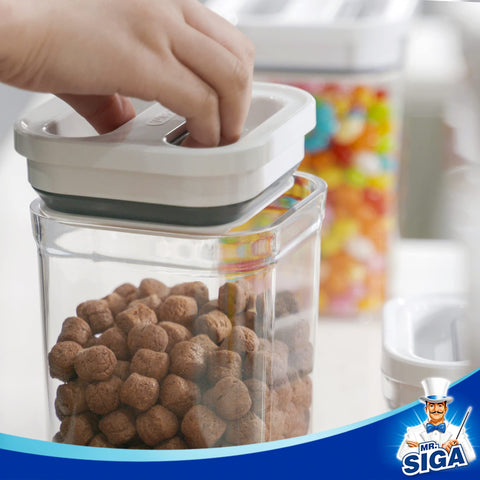 MR.SIGA stackable design maximizes cabinet space while keeping contents visible.