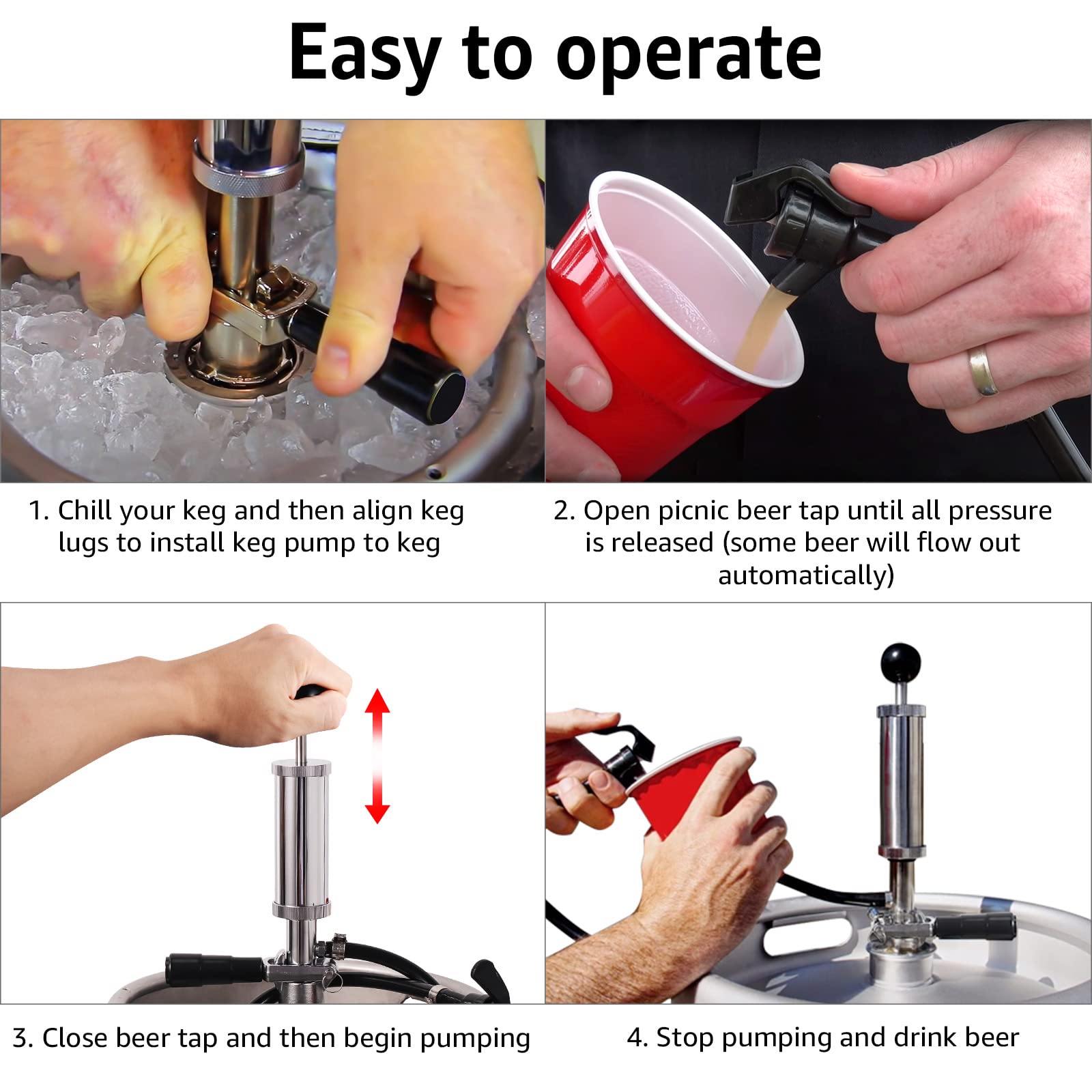 MRbrew chrome plated pump head resists rust for outdoor use.