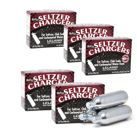 MrFizz Leland 8g CO2 cartridge close-up highlighting stainless steel construction for clean carbonation.