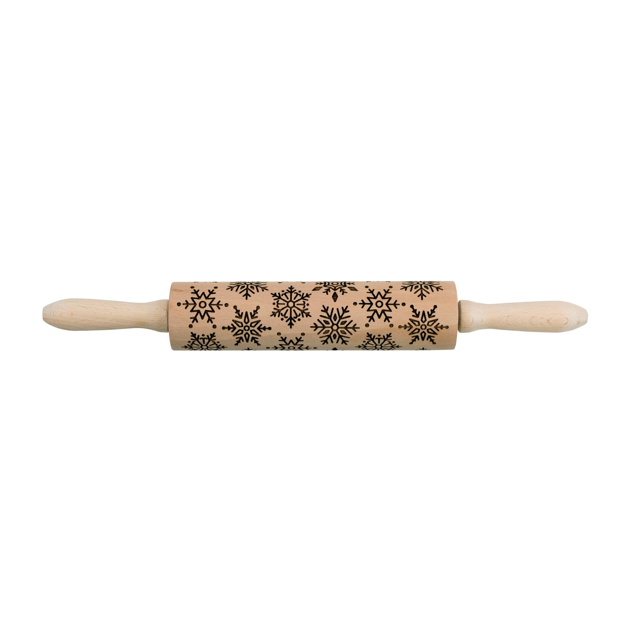 Mrs. Anderson’s Baking snowflake rolling pin embosses dough for decorative cookies