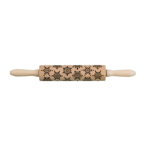Mrs. Anderson’s Baking snowflake rolling pin embosses dough for decorative cookies