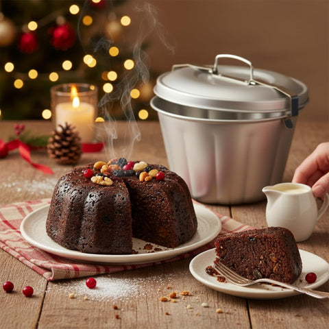 Mrs. Anderson's Baking pudding mold lid securely fits to lock moisture.