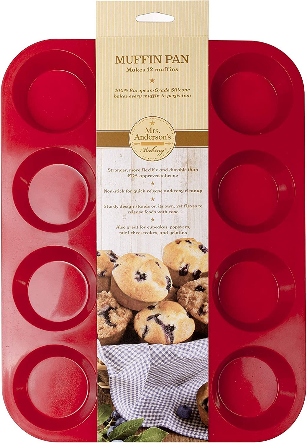 Mrs. Anderson's Silicone Muffin Pan: 12-cup assembly for efficient batch baking.